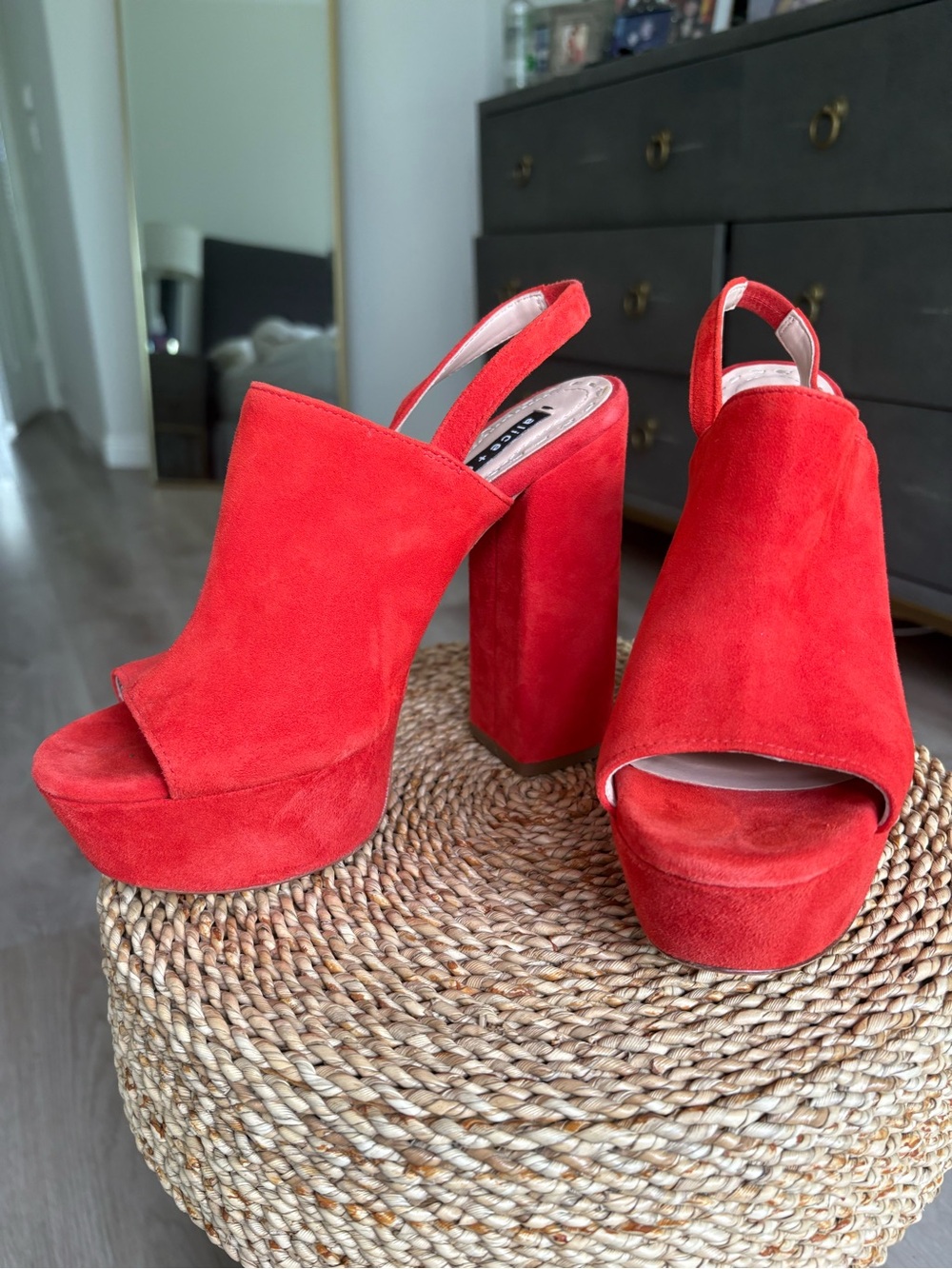 Alice + Olivia Red Suede Platform Slingback Heels